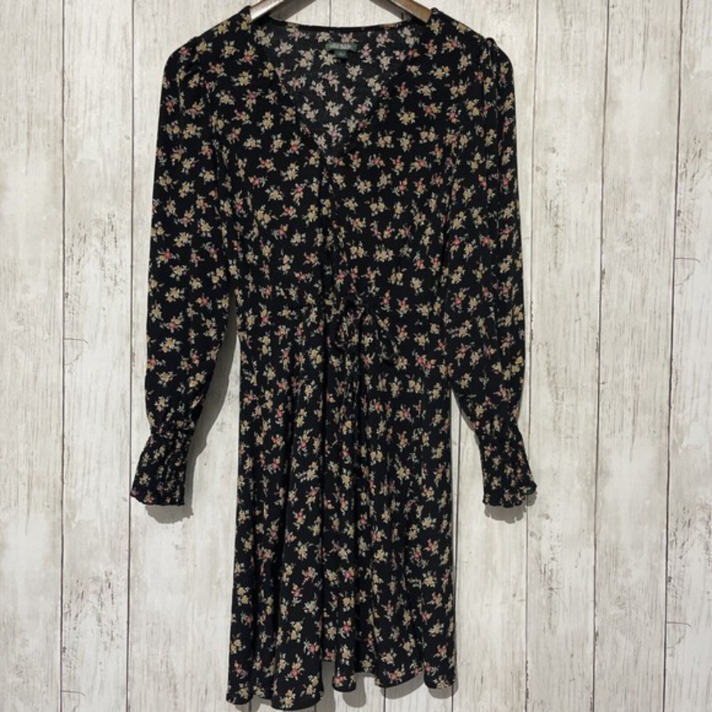 Wild Fable Medium Floral Mini Dress Womens Black Excellent Smocked Long Sleeve‎